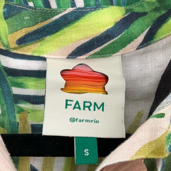 Farm Rio Multicolor Toucan Paradise Linen Long Sleeve Collared Romper Size Small - Picture 3 of 8